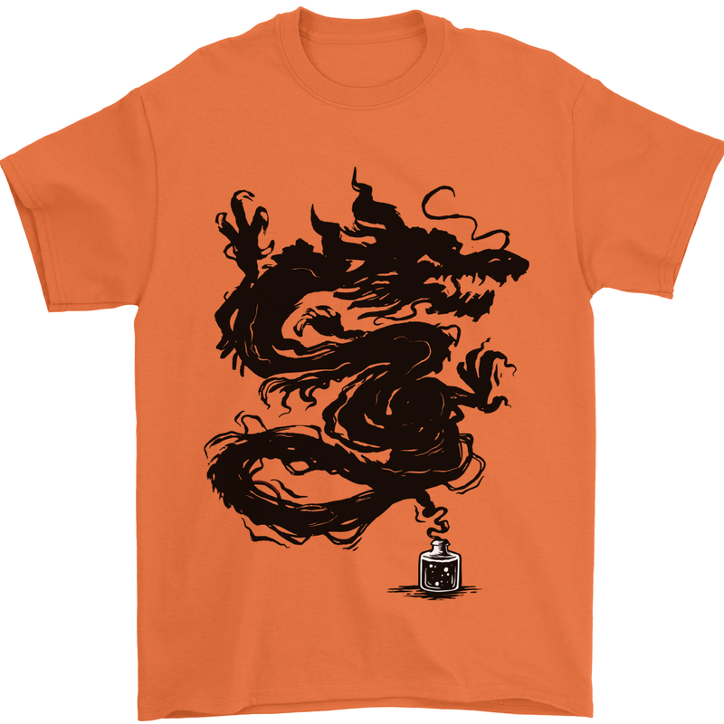Ink Dragon Tattoo Mens T-Shirt Cotton Gildan Orange