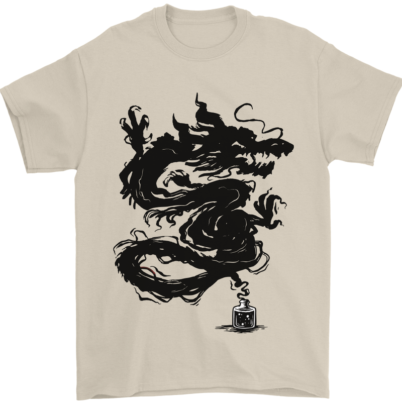 Ink Dragon Tattoo Mens T-Shirt Cotton Gildan Sand
