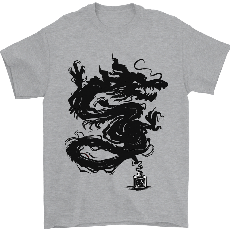 Ink Dragon Tattoo Mens T-Shirt Cotton Gildan Sports Grey