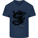 Ink Dragon Tattoo Mens V-Neck Cotton T-Shirt Navy Blue