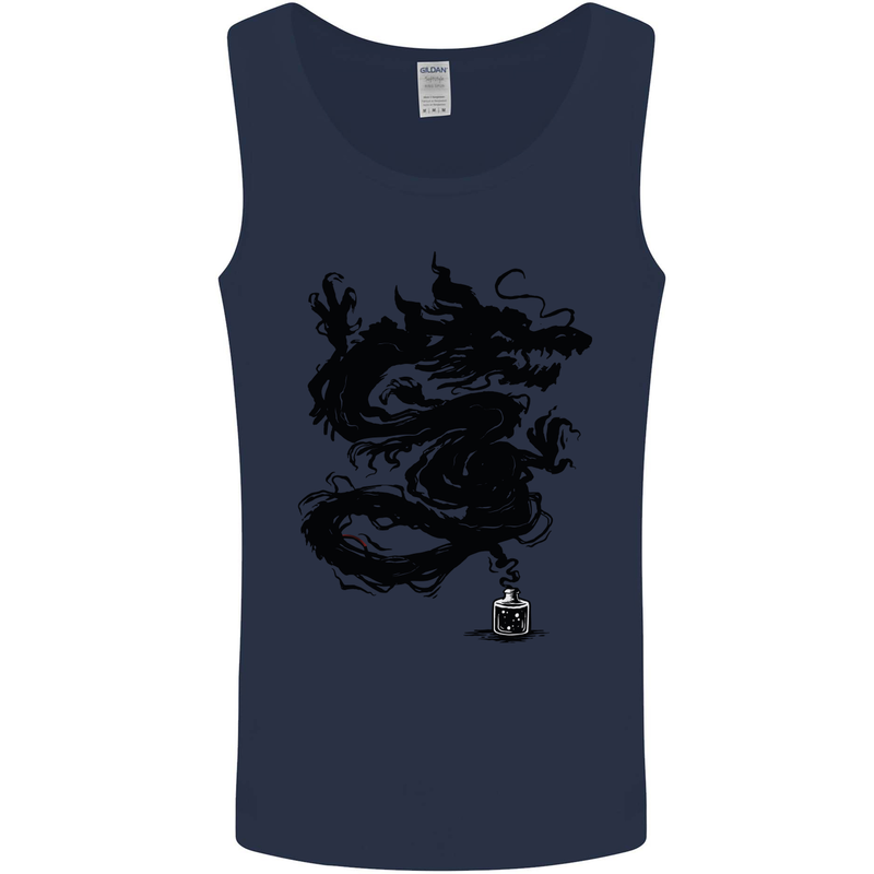 Ink Dragon Tattoo Mens Vest Tank Top Navy Blue