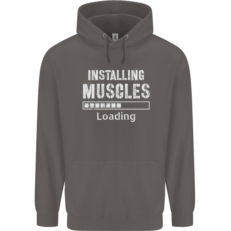 Installing Muscles Loading Gym Training Top Mens 80% Cotton Hoodie Charcoal