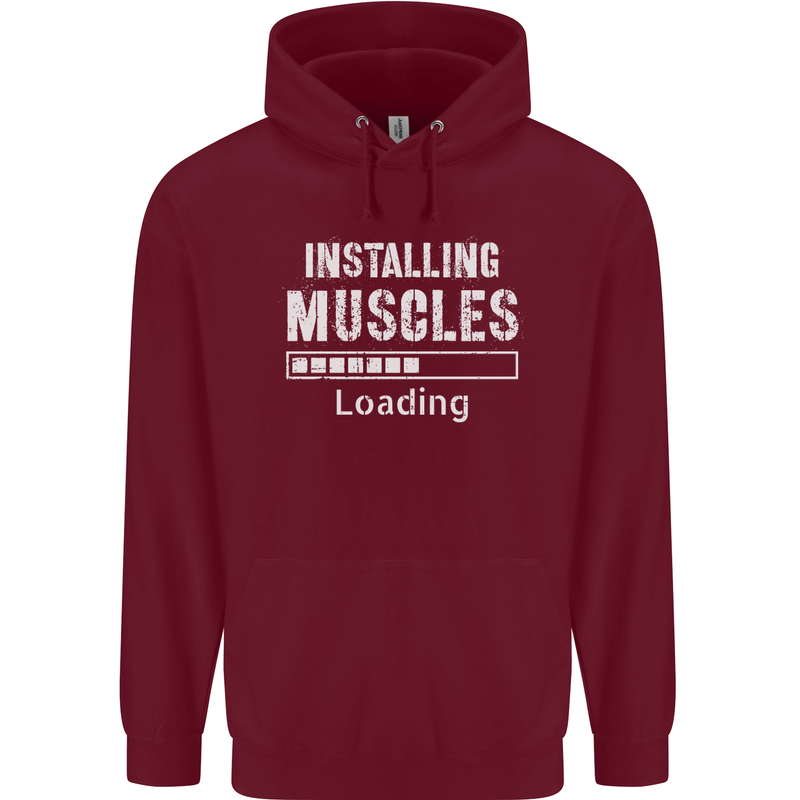 Installing Muscles Loading Gym Training Top Mens 80% Cotton Hoodie Maroon