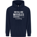 Installing Muscles Loading Gym Training Top Mens 80% Cotton Hoodie Navy Blue
