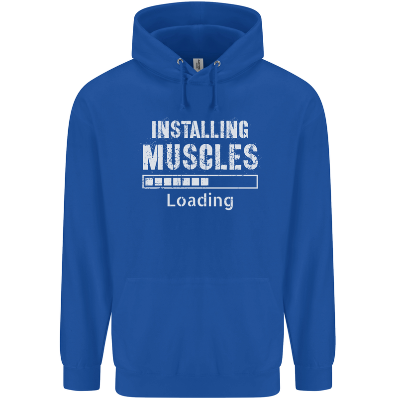 Installing Muscles Loading Gym Training Top Mens 80% Cotton Hoodie Royal Blue