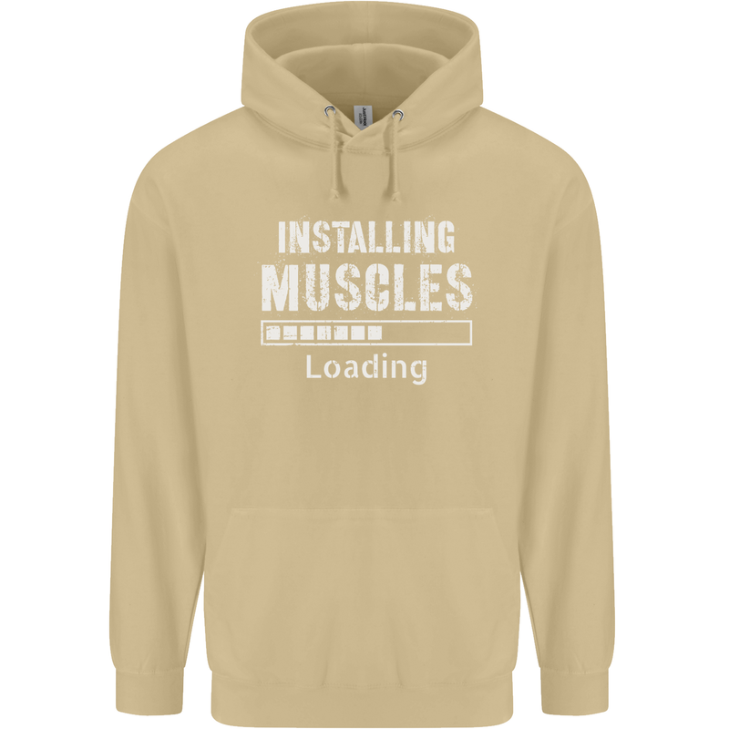 Installing Muscles Loading Gym Training Top Mens 80% Cotton Hoodie Sand