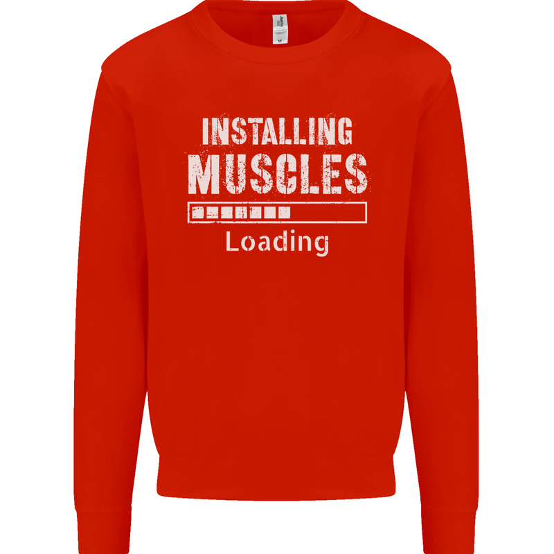 Installing Muscles Loading Gym Training Top Mens Sweatshirt Jumper Bright Red