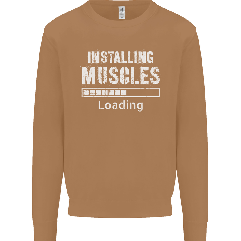 Installing Muscles Loading Gym Training Top Mens Sweatshirt Jumper Caramel Latte