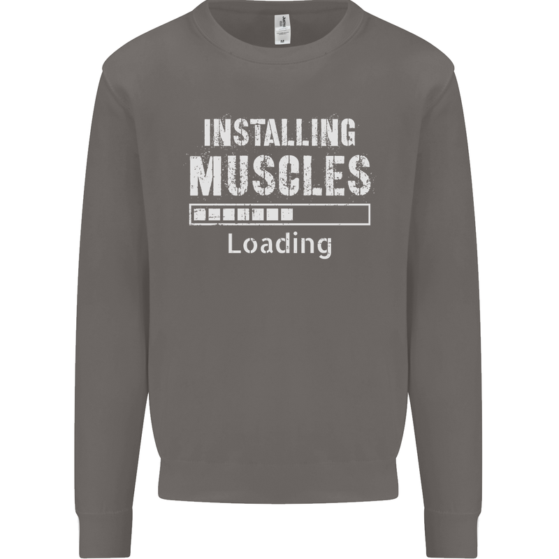 Installing Muscles Loading Gym Training Top Mens Sweatshirt Jumper Charcoal