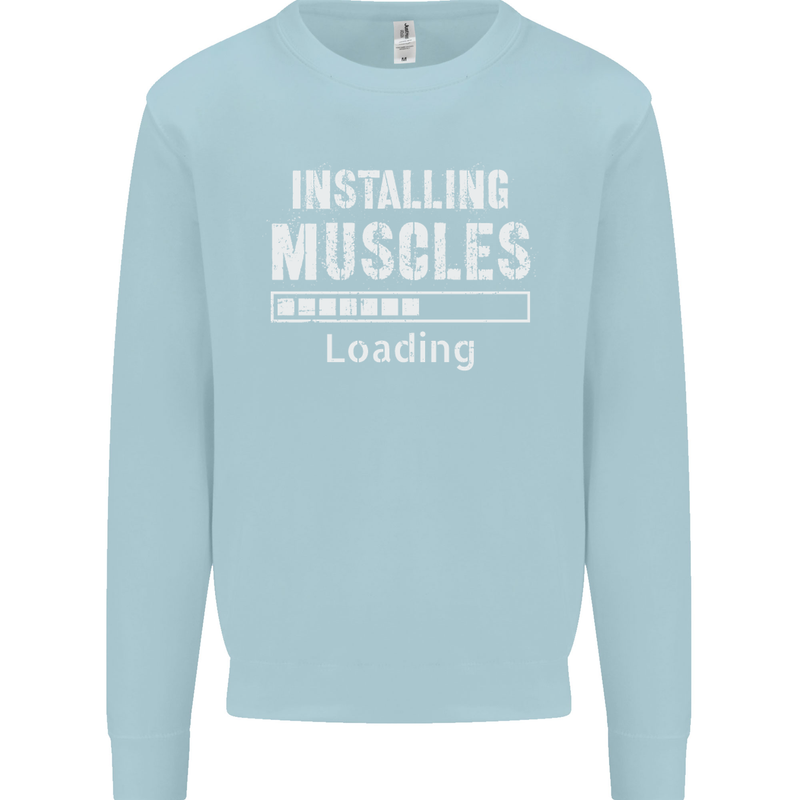 Installing Muscles Loading Gym Training Top Mens Sweatshirt Jumper Light Blue