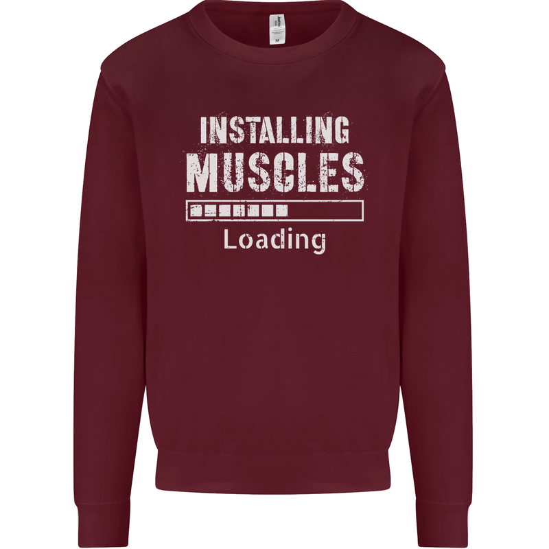 Installing Muscles Loading Gym Training Top Mens Sweatshirt Jumper Maroon