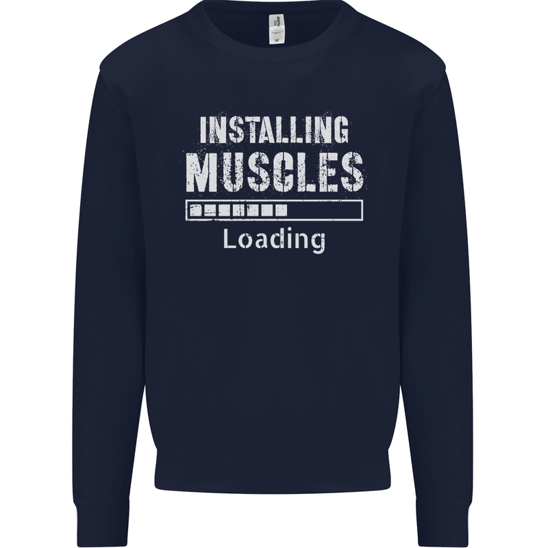 Installing Muscles Loading Gym Training Top Mens Sweatshirt Jumper Navy Blue