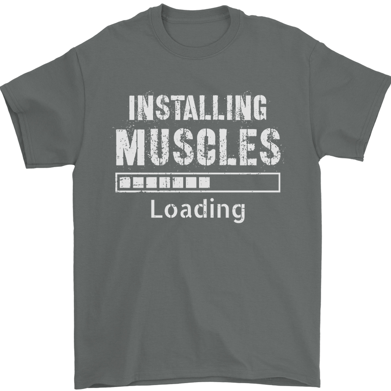 Installing Muscles Loading Gym Training Top Mens T-Shirt Cotton Gildan Charcoal