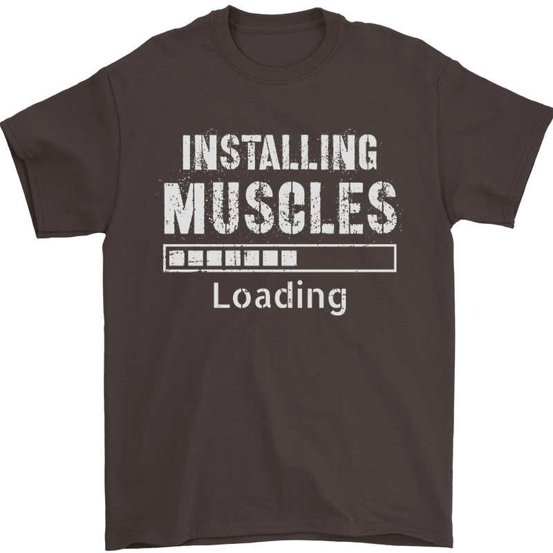 Installing Muscles Loading Gym Training Top Mens T-Shirt Cotton Gildan Dark Chocolate