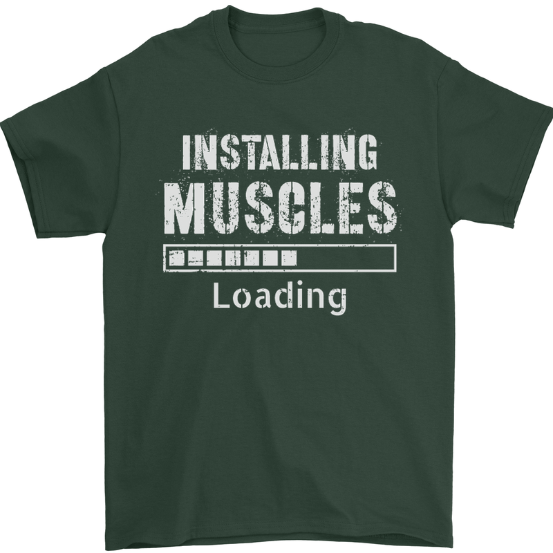 Installing Muscles Loading Gym Training Top Mens T-Shirt Cotton Gildan Forest Green