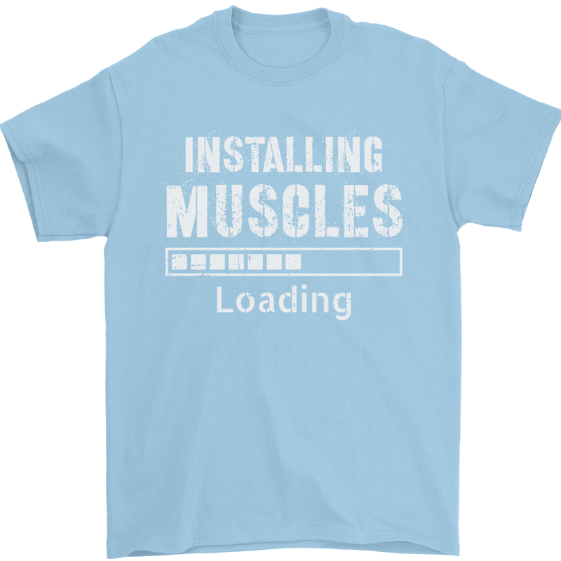 Installing Muscles Loading Gym Training Top Mens T-Shirt Cotton Gildan Light Blue