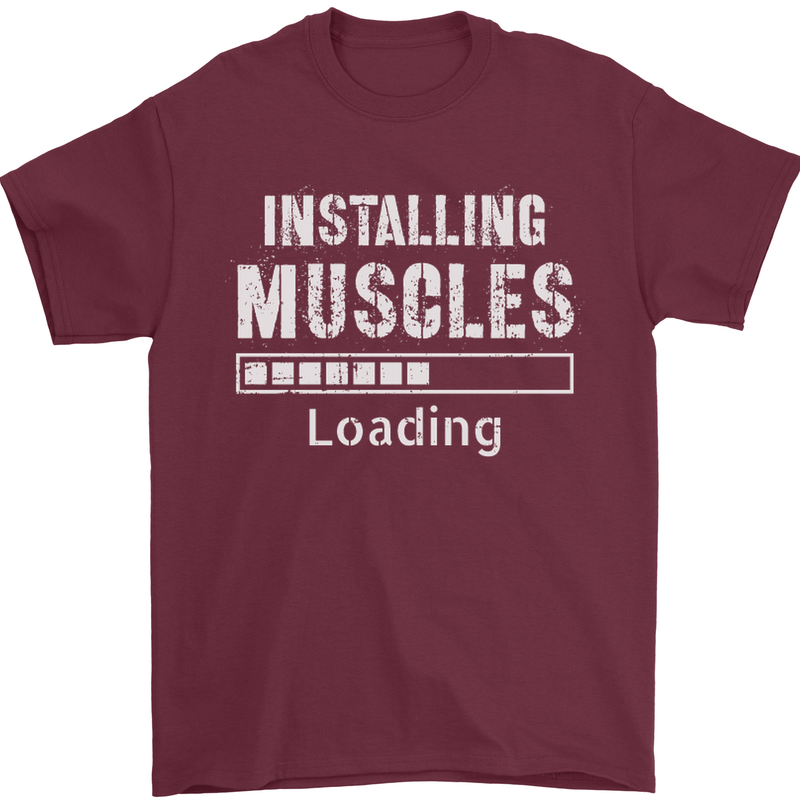 Installing Muscles Loading Gym Training Top Mens T-Shirt Cotton Gildan Maroon
