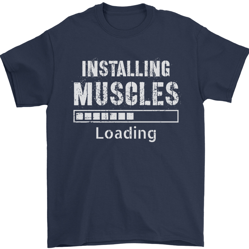 Installing Muscles Loading Gym Training Top Mens T-Shirt Cotton Gildan Navy Blue