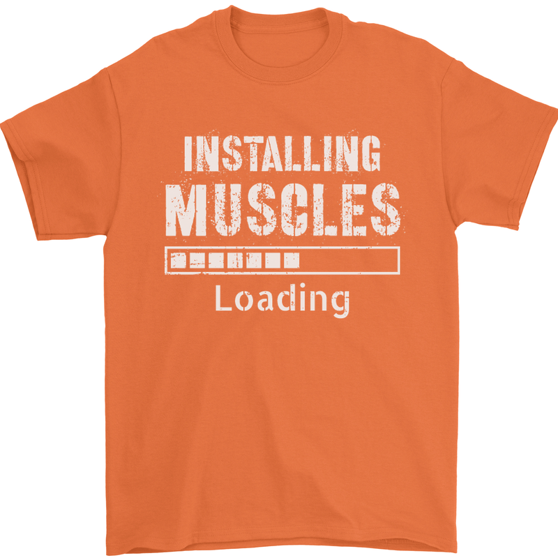 Installing Muscles Loading Gym Training Top Mens T-Shirt Cotton Gildan Orange