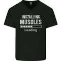 Installing Muscles Loading Gym Training Top Mens V-Neck Cotton T-Shirt Black