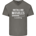 Installing Muscles Loading Gym Training Top Mens V-Neck Cotton T-Shirt Charcoal