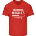 Installing Muscles Loading Gym Training Top Mens V-Neck Cotton T-Shirt Red