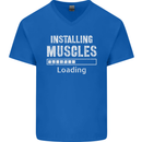 Installing Muscles Loading Gym Training Top Mens V-Neck Cotton T-Shirt Royal Blue