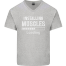 Installing Muscles Loading Gym Training Top Mens V-Neck Cotton T-Shirt Sports Grey
