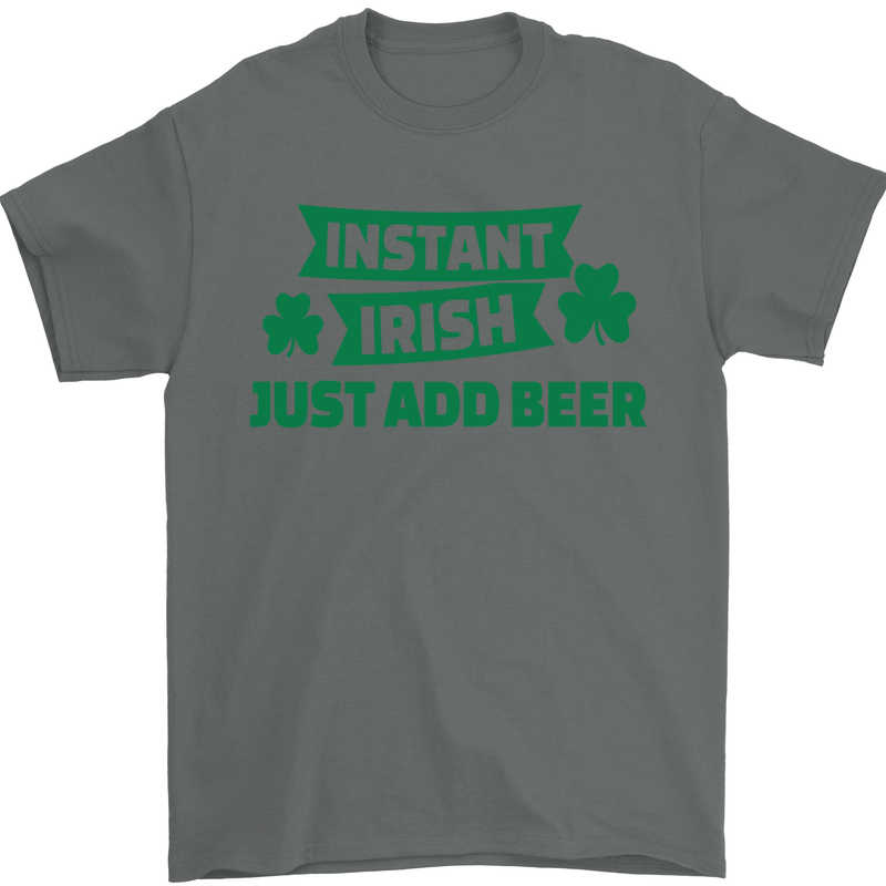 Instant Irish Add Beer St. Patrick's Day Mens T-Shirt Cotton Gildan Charcoal