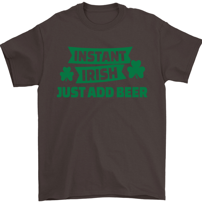 Instant Irish Add Beer St. Patrick's Day Mens T-Shirt Cotton Gildan Dark Chocolate