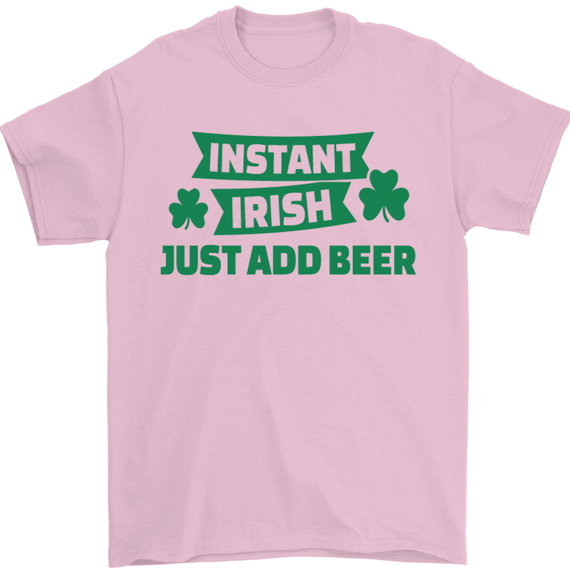 Instant Irish Add Beer St. Patrick's Day Mens T-Shirt Cotton Gildan Light Pink