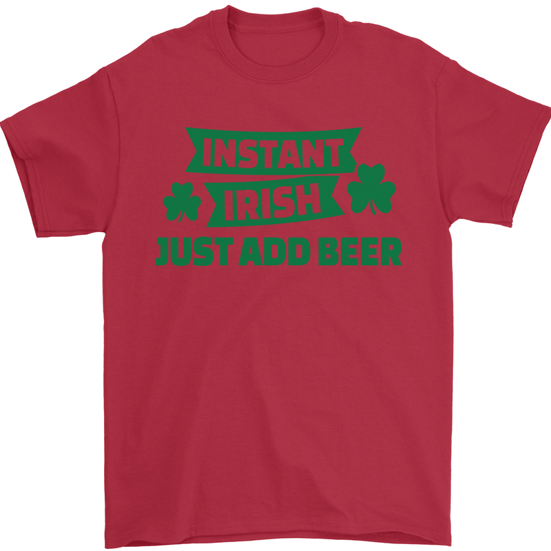 Instant Irish Add Beer St. Patrick's Day Mens T-Shirt Cotton Gildan Red