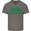 Instant Irish Add Beer St. Patrick's Day Mens V-Neck Cotton T-Shirt Charcoal