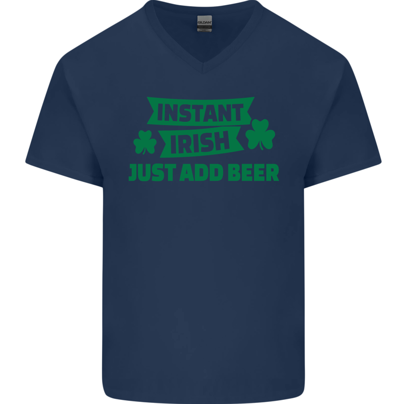 Instant Irish Add Beer St. Patrick's Day Mens V-Neck Cotton T-Shirt Navy Blue