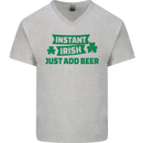 Instant Irish Add Beer St. Patrick's Day Mens V-Neck Cotton T-Shirt Sports Grey