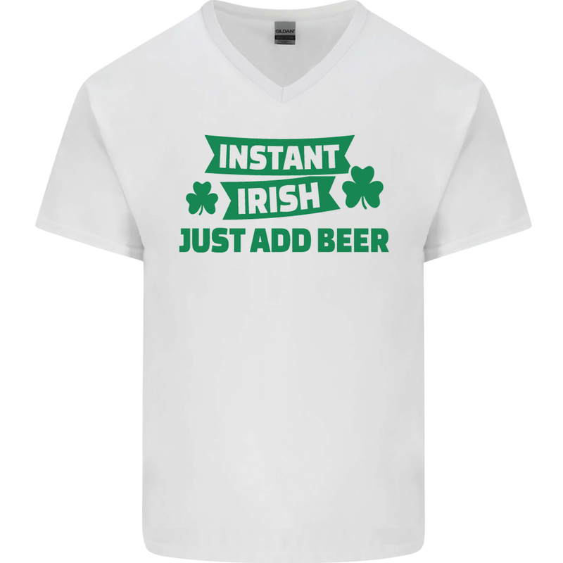 Instant Irish Add Beer St. Patrick's Day Mens V-Neck Cotton T-Shirt White