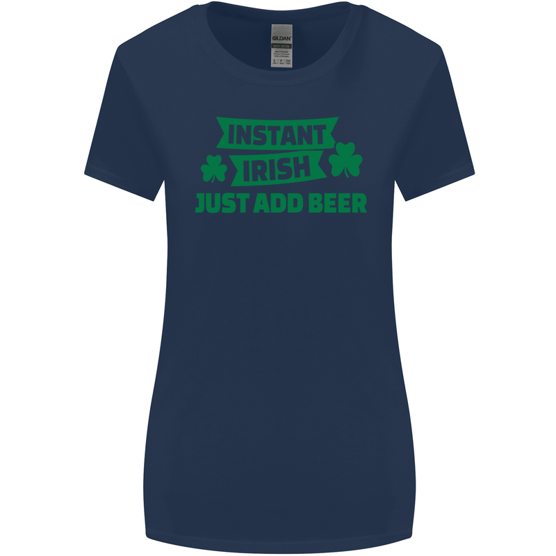 Instant Irish Add Beer St. Patrick's Day Womens Wider Cut T-Shirt Navy Blue
