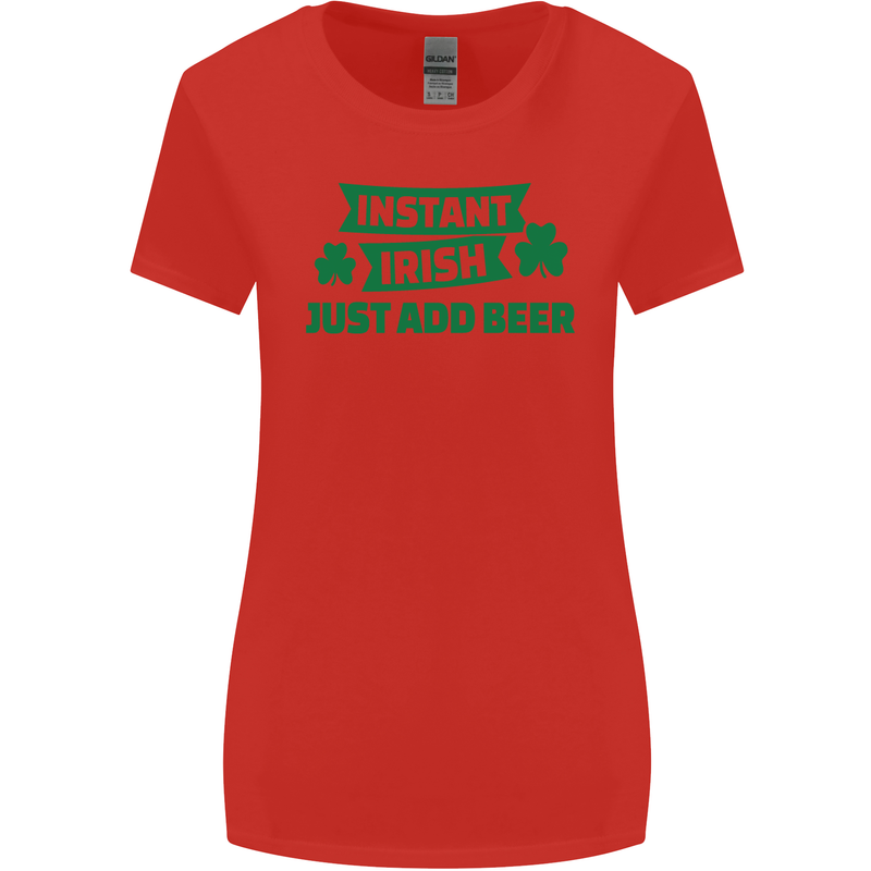 Instant Irish Add Beer St. Patrick's Day Womens Wider Cut T-Shirt Red
