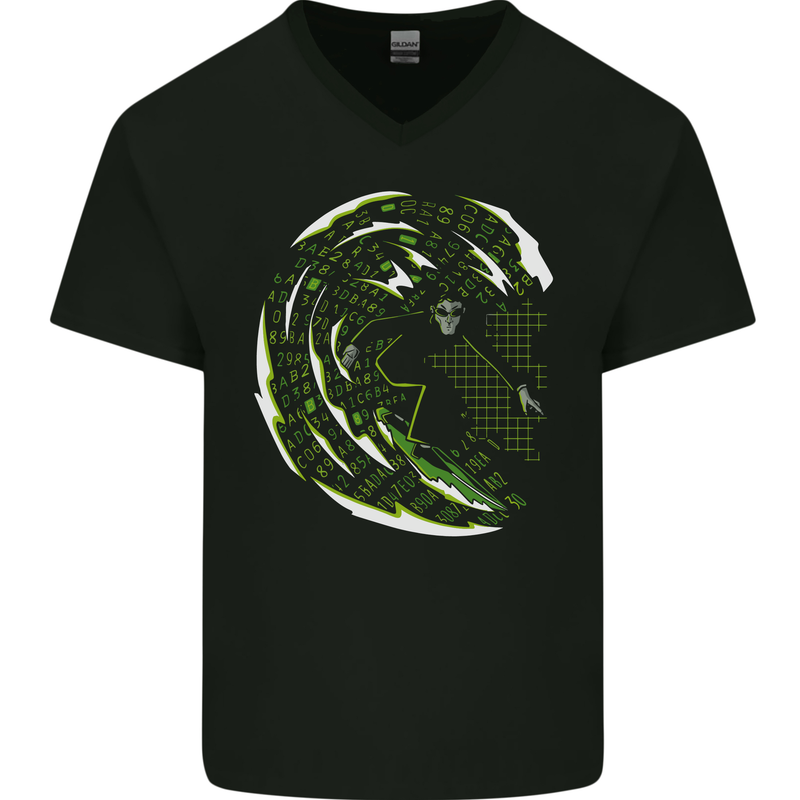 Internet Surfer Funny IT Tecky Teck Geek Nerd Mens V-Neck Cotton T-Shirt Black