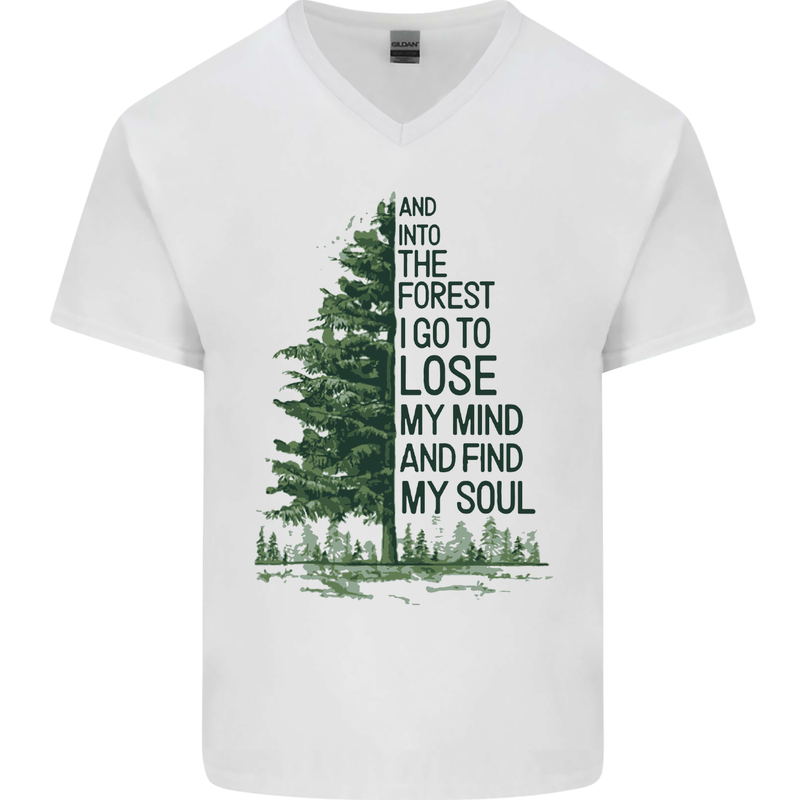Into the Forest Outdoors Trekking Hiking Mens V-Neck Cotton T-Shirt White