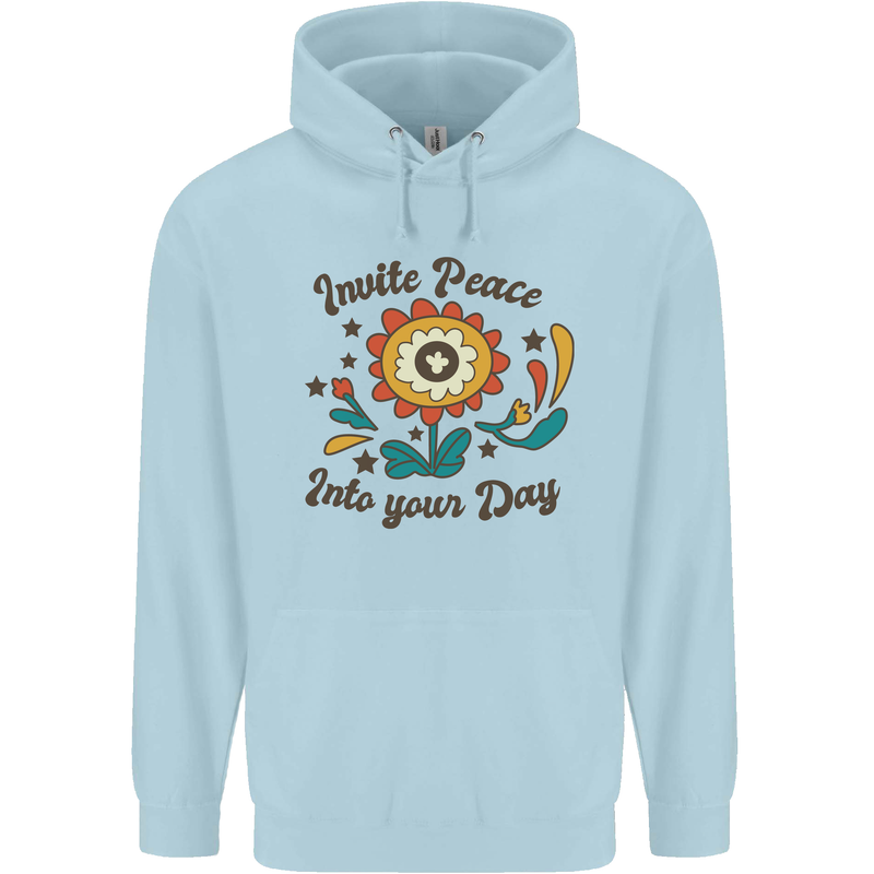 Invite Peace Day Hippy Flower Power Funny Childrens Kids Hoodie Light Blue