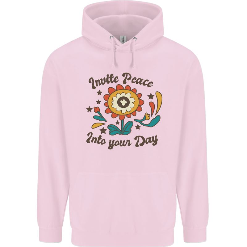 Invite Peace Day Hippy Flower Power Funny Childrens Kids Hoodie Light Pink