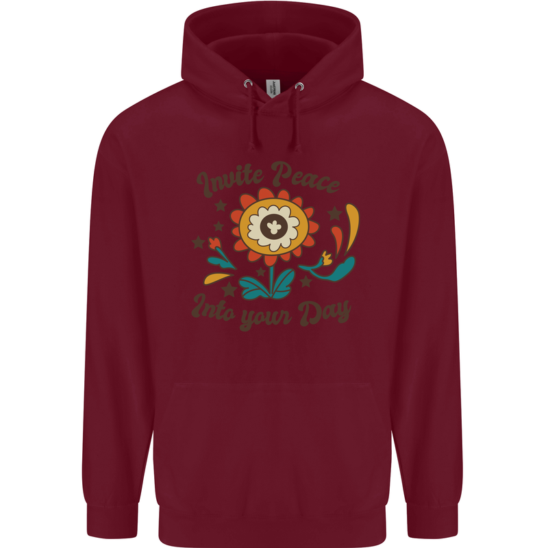 Invite Peace Day Hippy Flower Power Funny Childrens Kids Hoodie Maroon