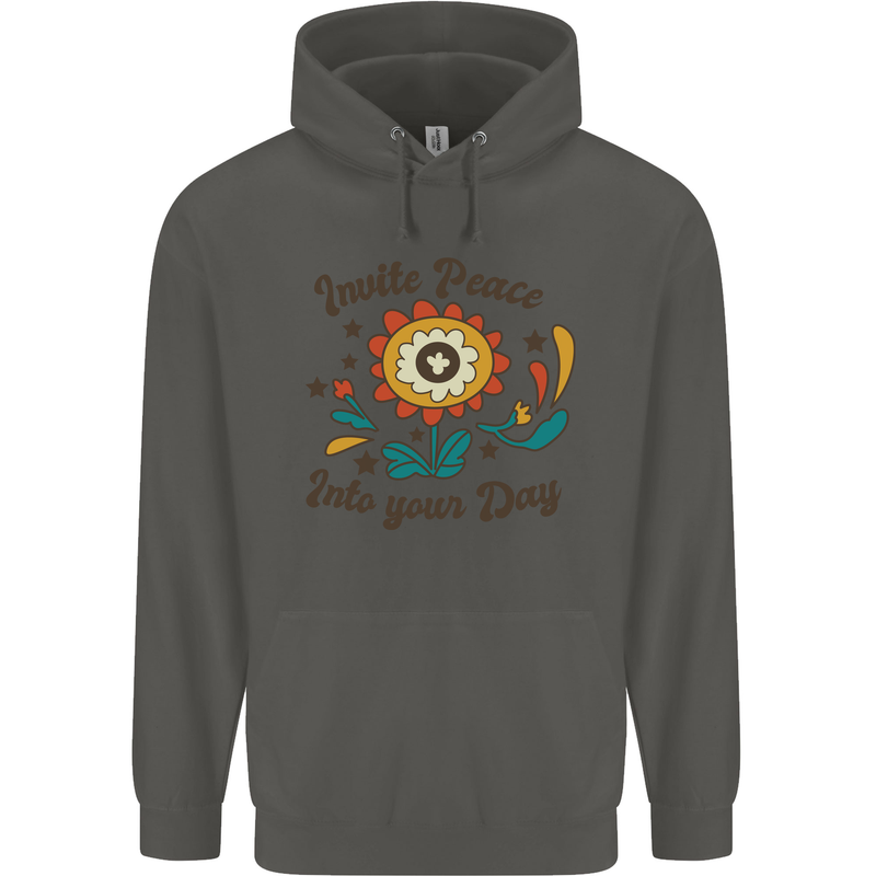 Invite Peace Day Hippy Flower Power Funny Childrens Kids Hoodie Storm Grey
