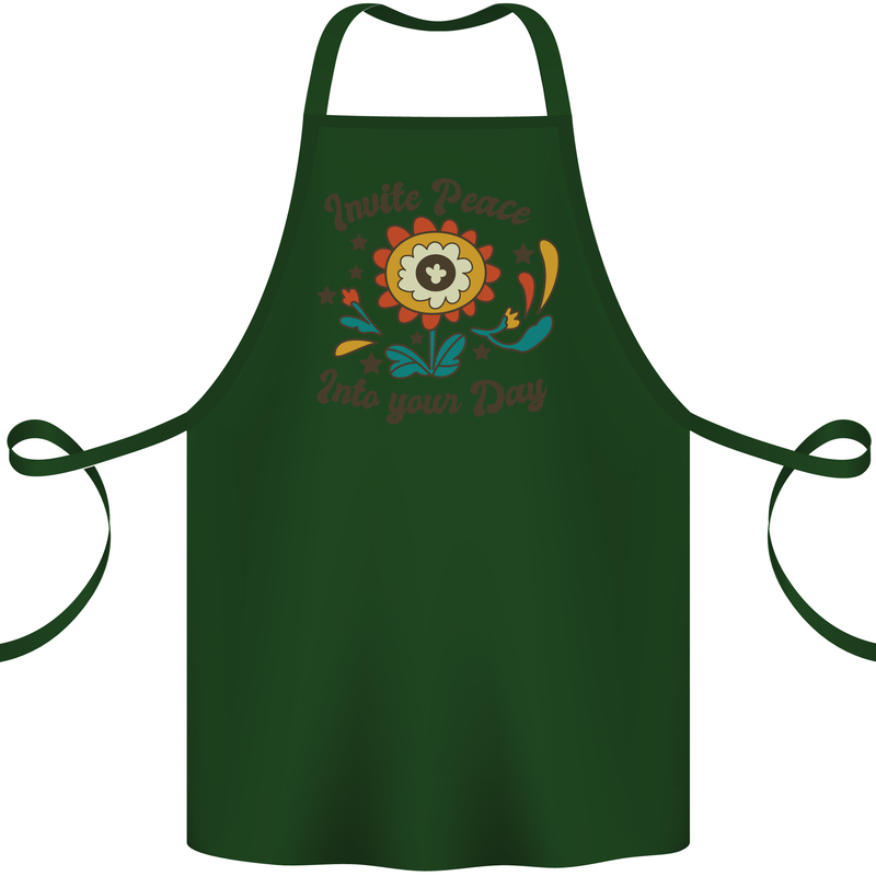 Invite Peace Day Hippy Flower Power Funny Cotton Apron 100% Organic Forest Green