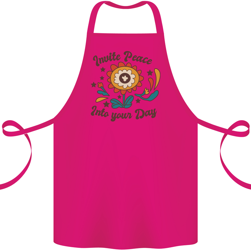 Invite Peace Day Hippy Flower Power Funny Cotton Apron 100% Organic Pink