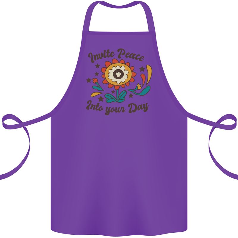 Invite Peace Day Hippy Flower Power Funny Cotton Apron 100% Organic Purple