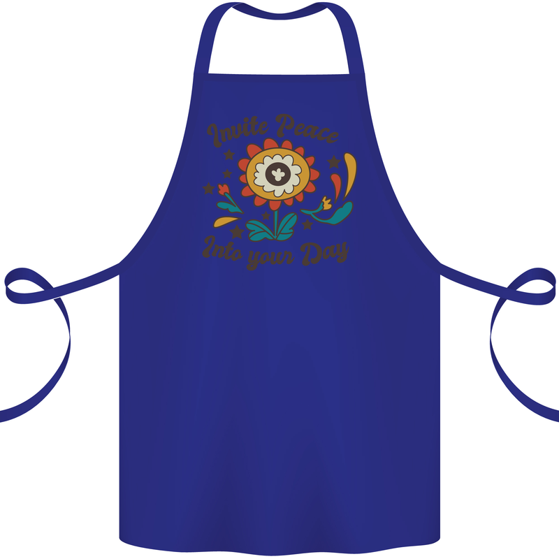 Invite Peace Day Hippy Flower Power Funny Cotton Apron 100% Organic Royal Blue