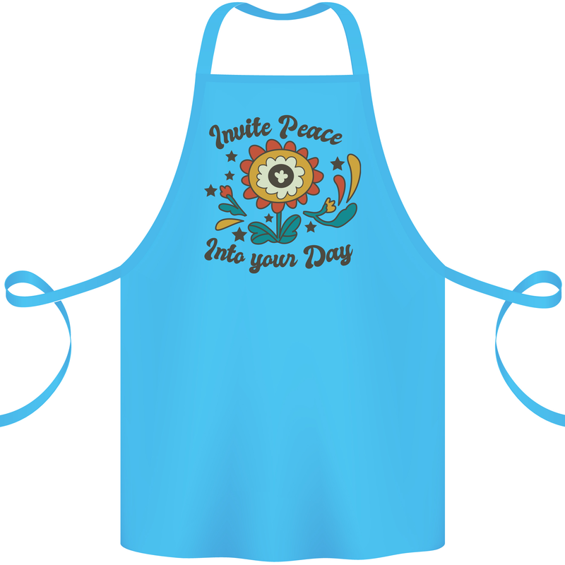 Invite Peace Day Hippy Flower Power Funny Cotton Apron 100% Organic Turquoise