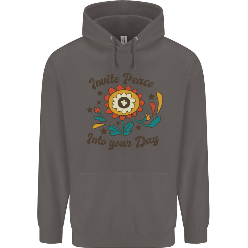 Invite Peace Day Hippy Flower Power Funny Mens 80% Cotton Hoodie Charcoal